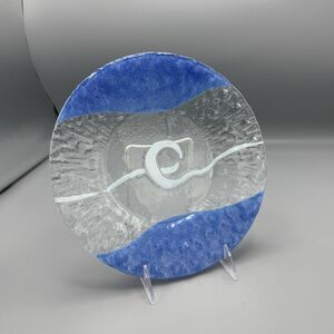 Sydenstricker Art Glass Blue White Swirl Contemporay Plate Fused Pressed 9.5"